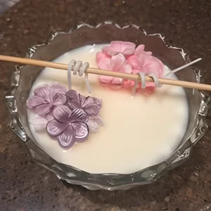 Handmade Artisan Candle with Flowers- Pink