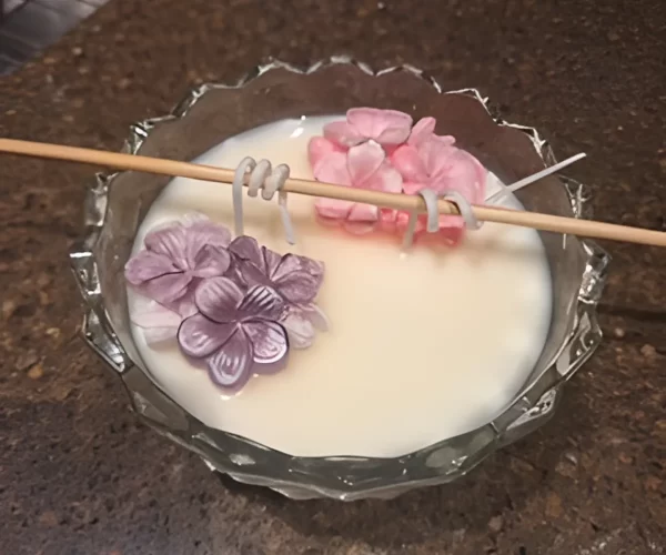 Handmade Artisan Candle with Flowers- Pink